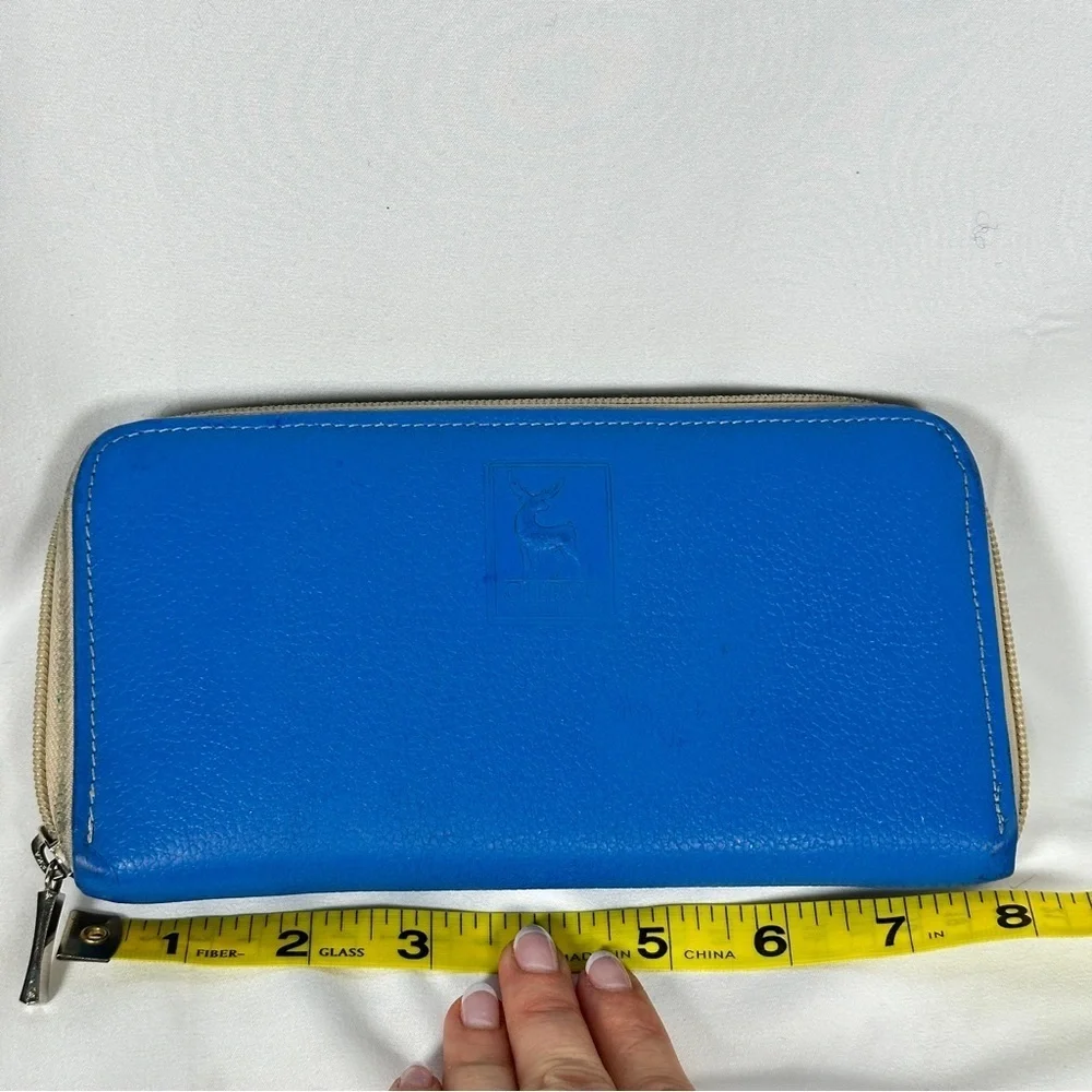 CIERVO Handmade Leather Zip Around Wallet Royal Blue